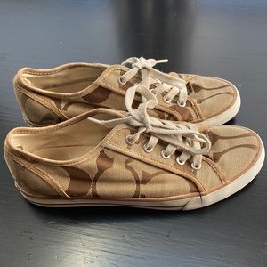 COACH Sneakers Dalia Size 8 Preowned Vintage Khaki Gold